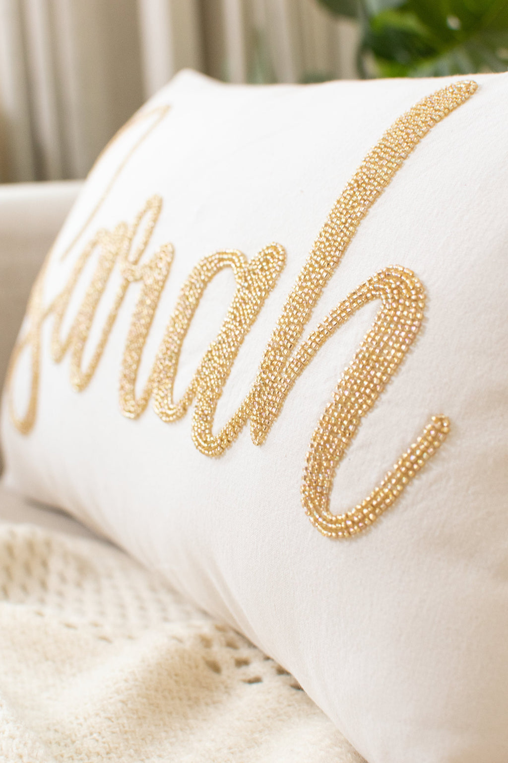 Personalized Name Pillow Cover, Hand Beaded Custom Name Pillow Cover, Personalized Pillow, Girl Birthday Gift