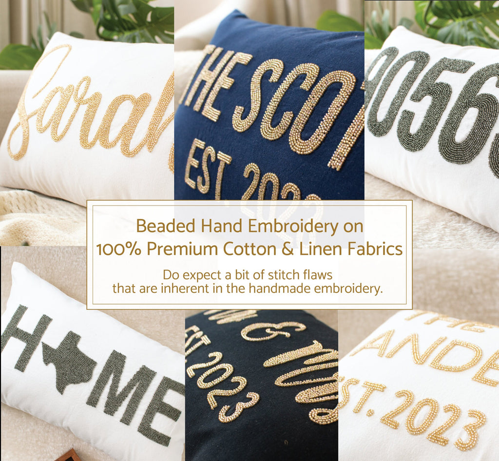 Personalized Name Pillow Cover, Hand Beaded Custom Name Pillow Cover, Personalized Pillow, Girl Birthday Gift