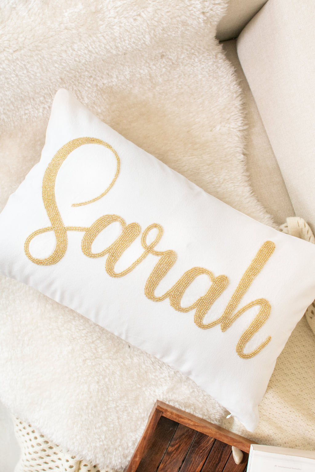 Personalized Name Pillow Cover, Hand Beaded Custom Name Pillow Cover, Personalized Pillow, Girl Birthday Gift