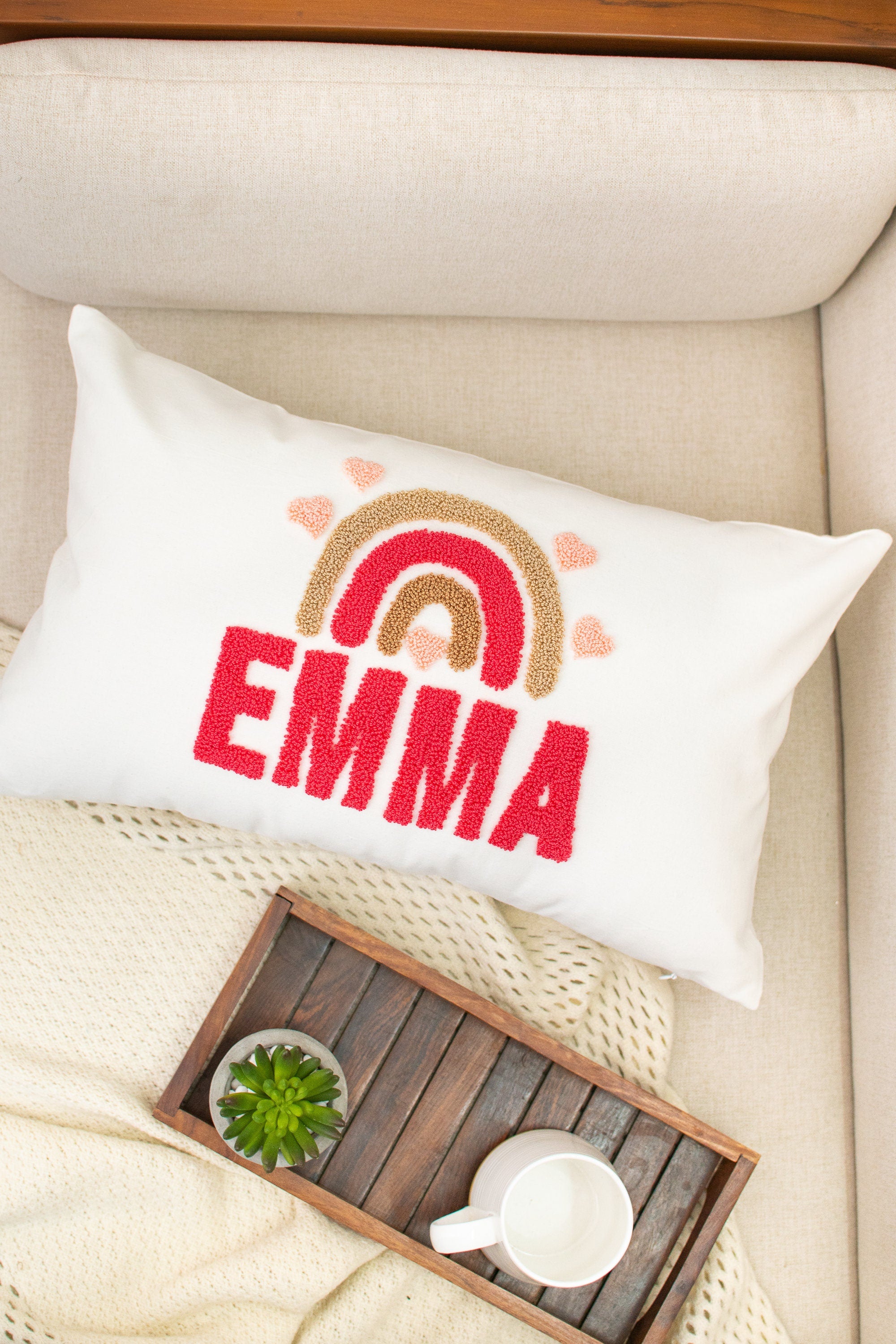 Personalized Boho Rainbow Name Pillow Cover for Her, Birthday Gift, Boho Decor, Baby Gift, Gift for Nursery
