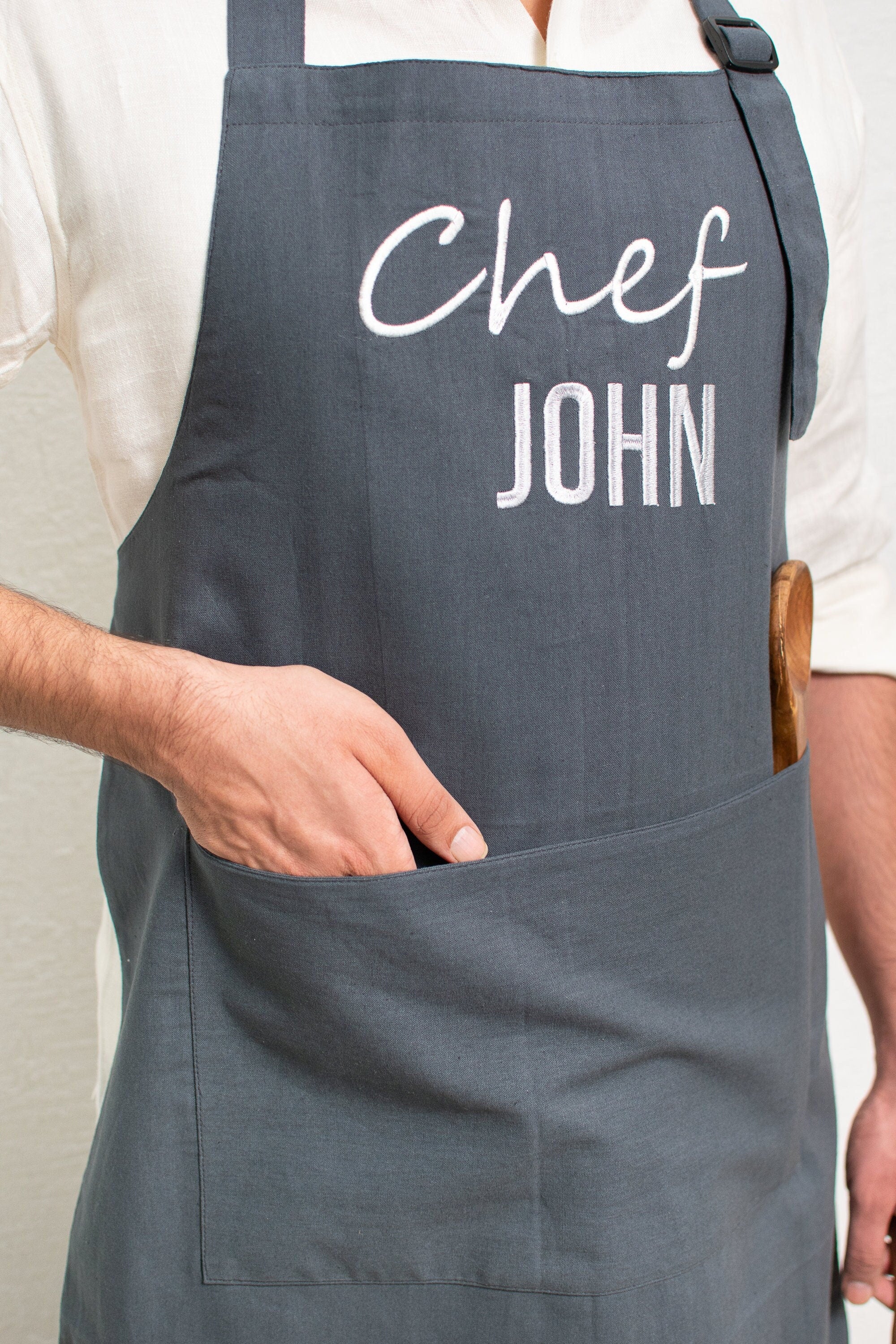 Personalized Embroidered Chef Apron with Custom Name for Him, Father's Day Gift for Dad, Grandpa, Custom Apron, Grilling Gifts for Men