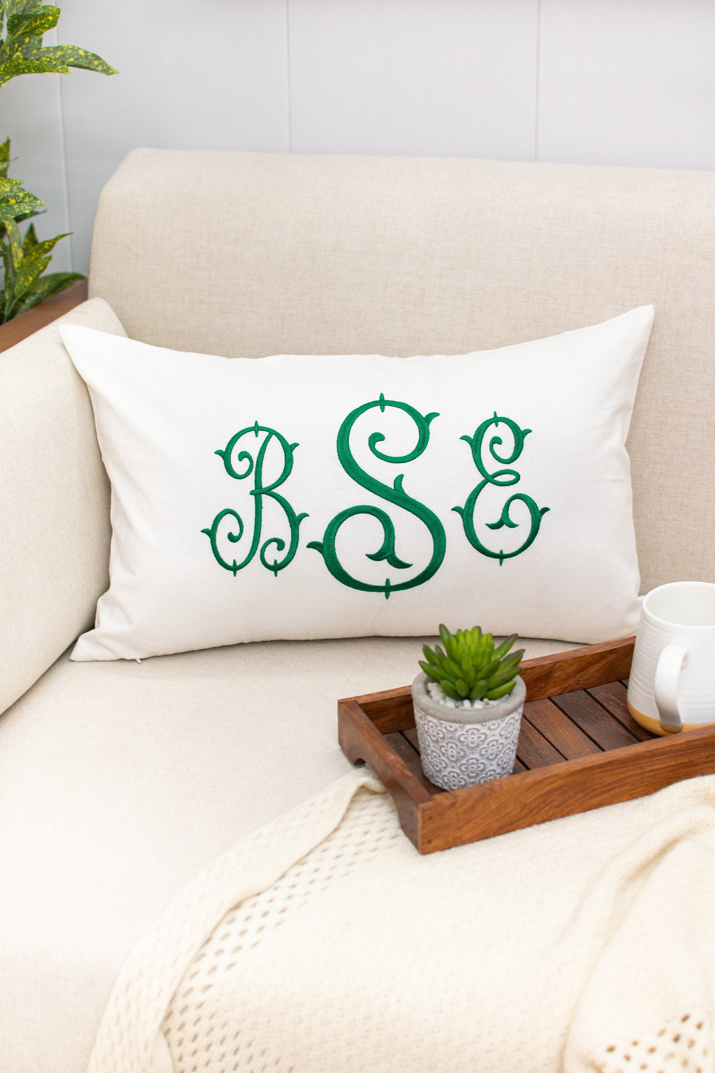 Monogrammed Pillow Cover: Embroidered Cotton Baby Nursery Decor