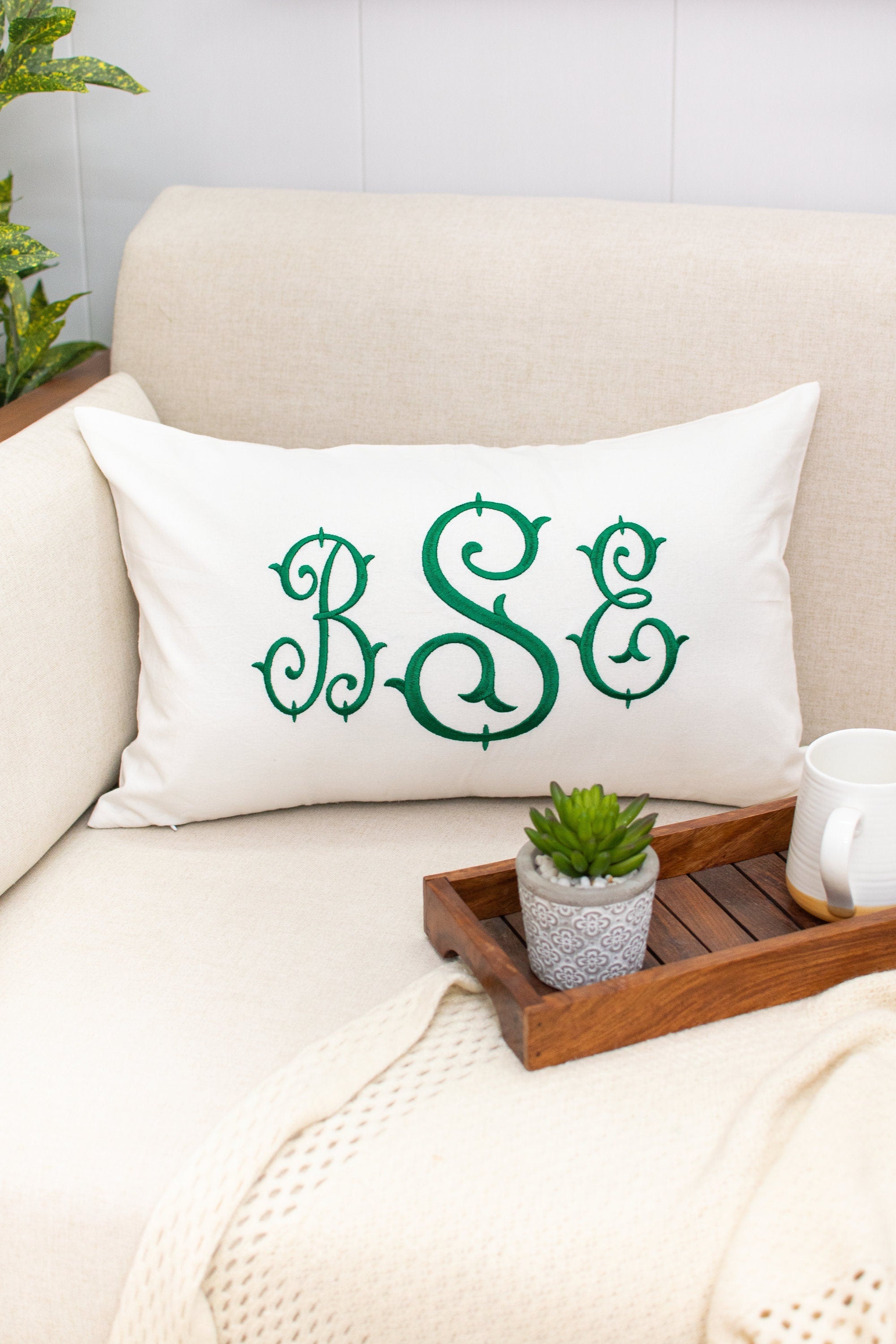 Monogrammed Pillow Cover: Embroidered Cotton Baby Nursery Decor
