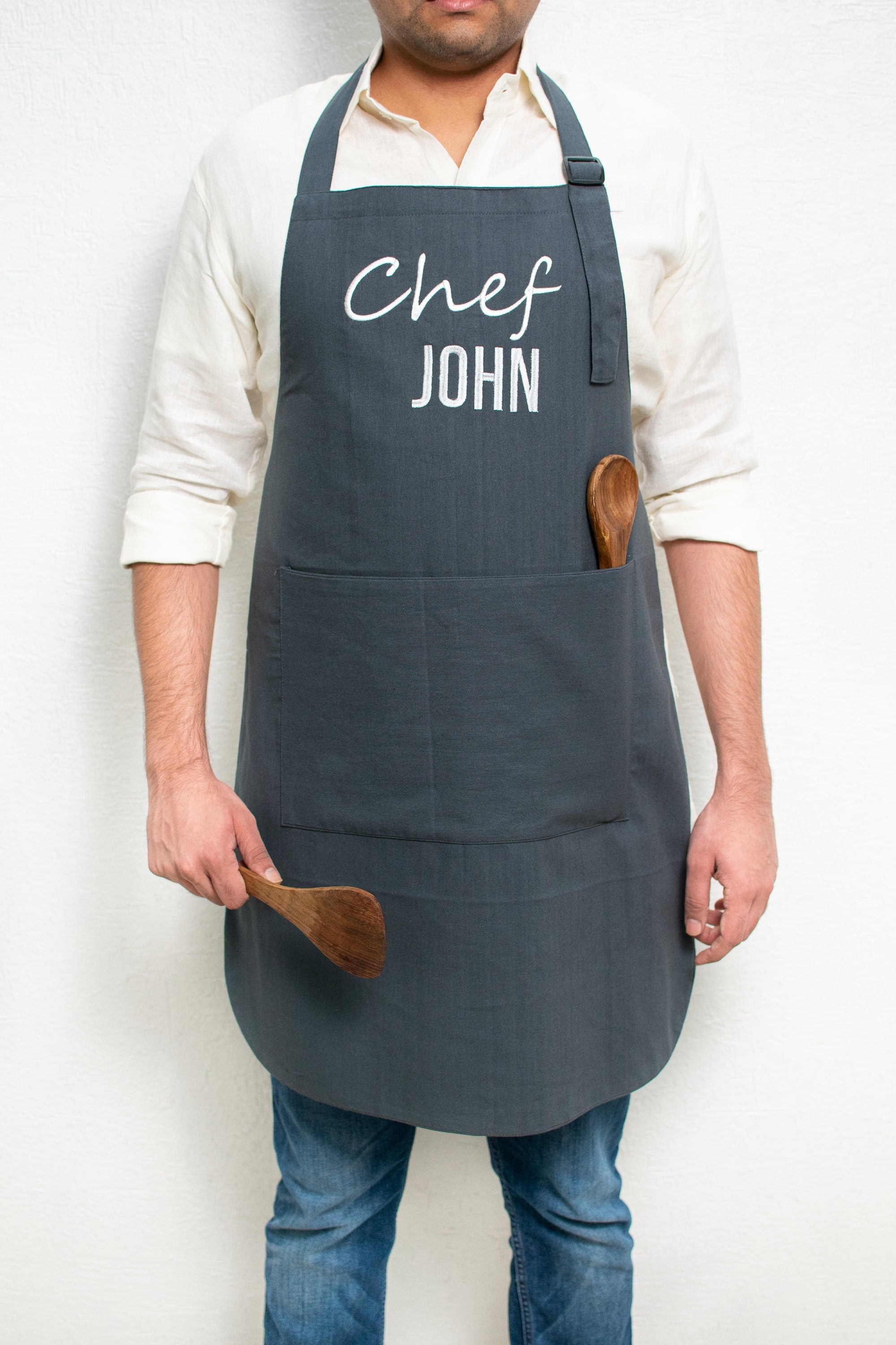 Personalized Embroidered Chef Apron with Custom Name for Him, Father's Day Gift for Dad, Grandpa, Custom Apron, Grilling Gifts for Men