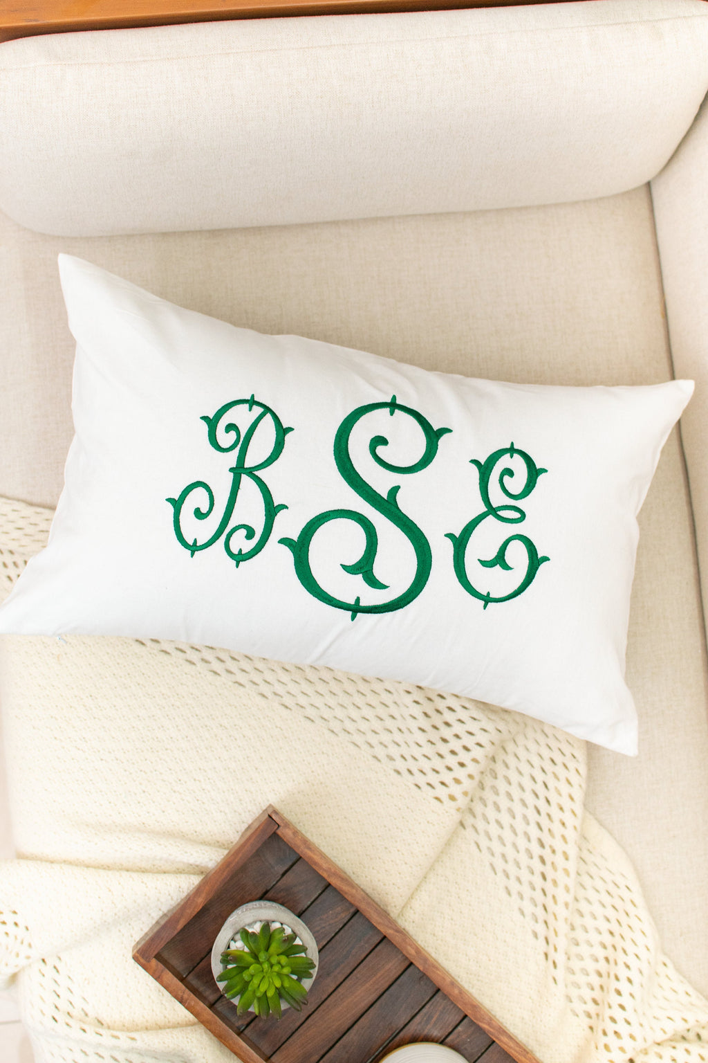 Monogrammed Pillow Cover: Embroidered Cotton Baby Nursery Decor