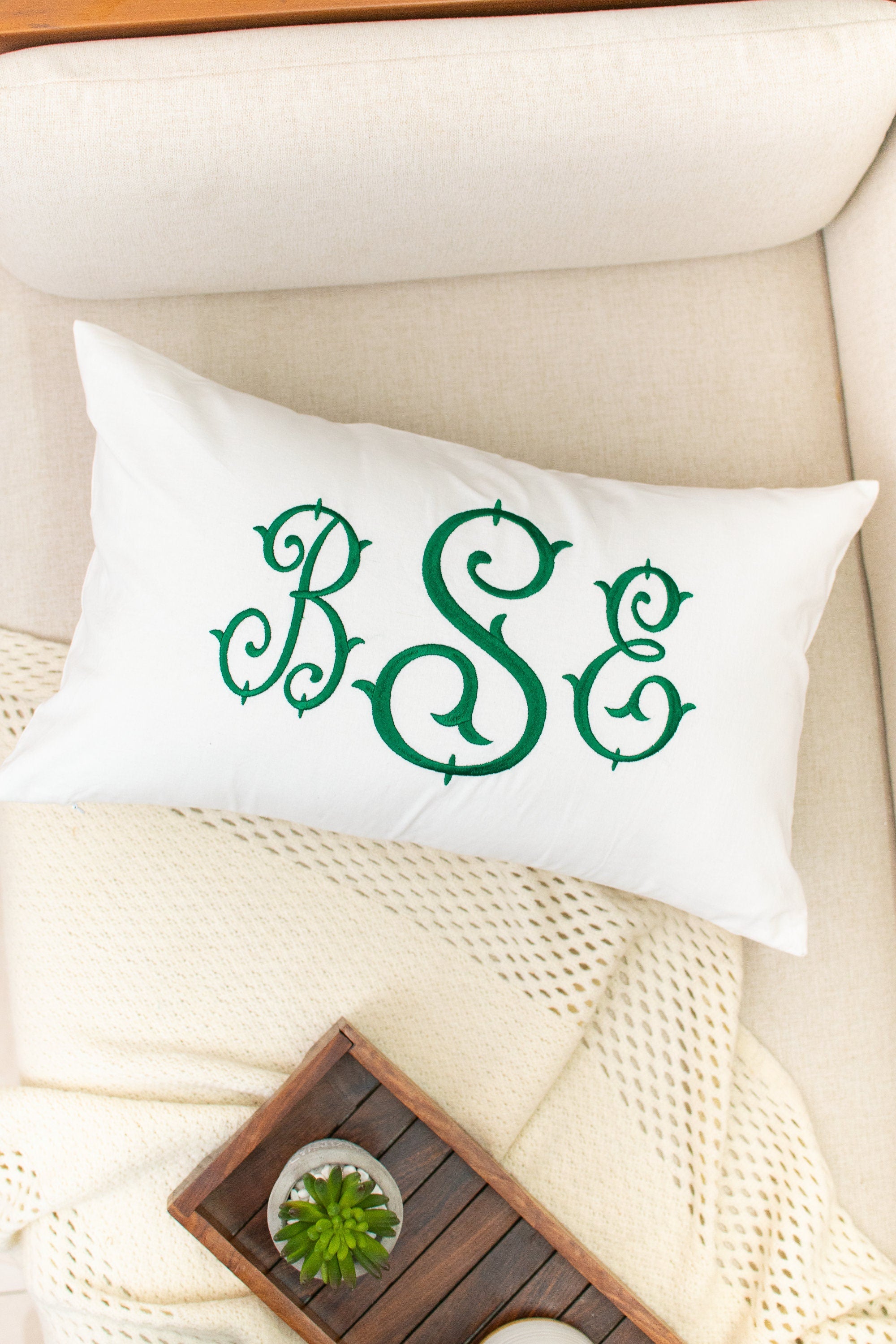 Monogrammed Pillow Cover: Embroidered Cotton Baby Nursery Decor
