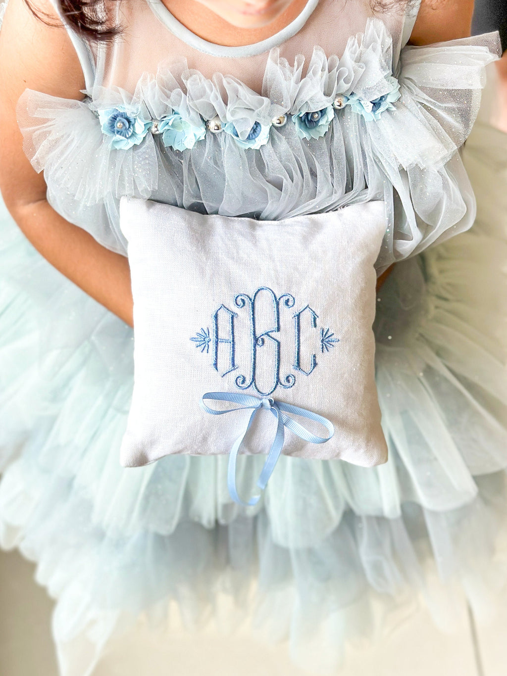 Monogram Ring Bearer Pillow for Wedding, Linen Embroidered Ring Bearer Pillow, Monogrammed Ring Bearer Pillow