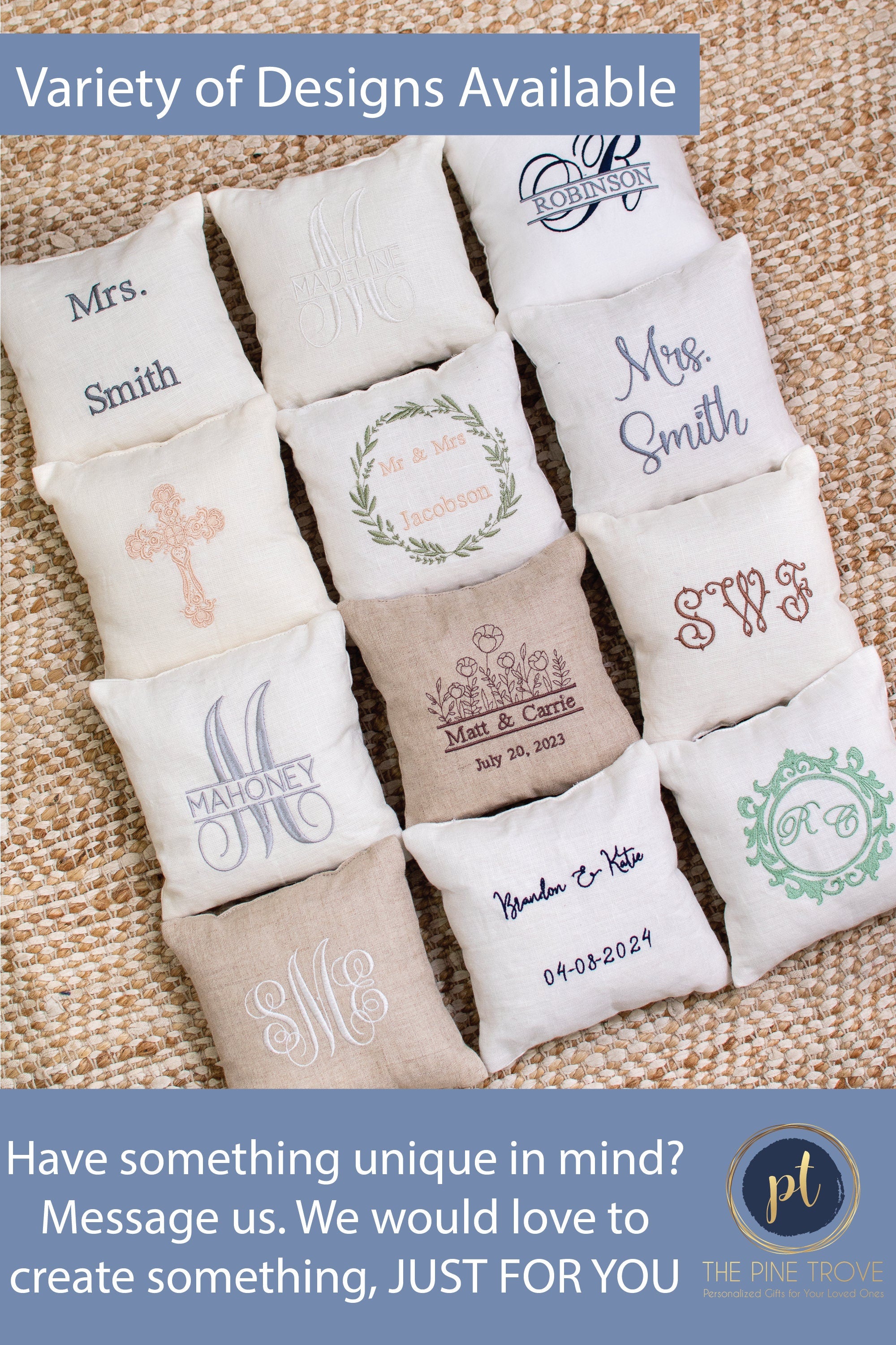 Custom Embroidered Linen Ring Bearer Pillow: Monogrammed Wedding Keepsake