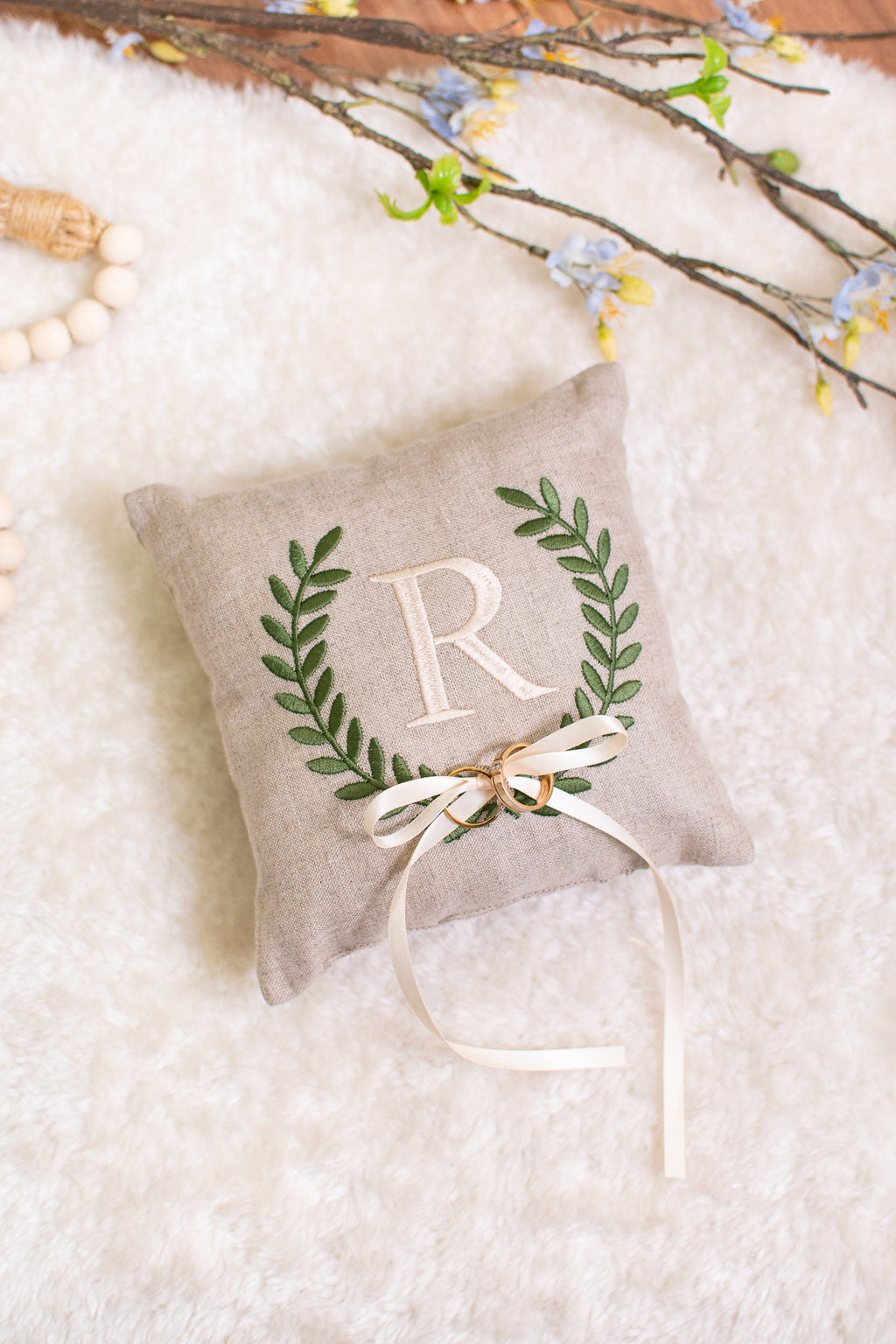 Custom Embroidered Linen Ring Bearer Pillow: Monogrammed Wedding Keepsake