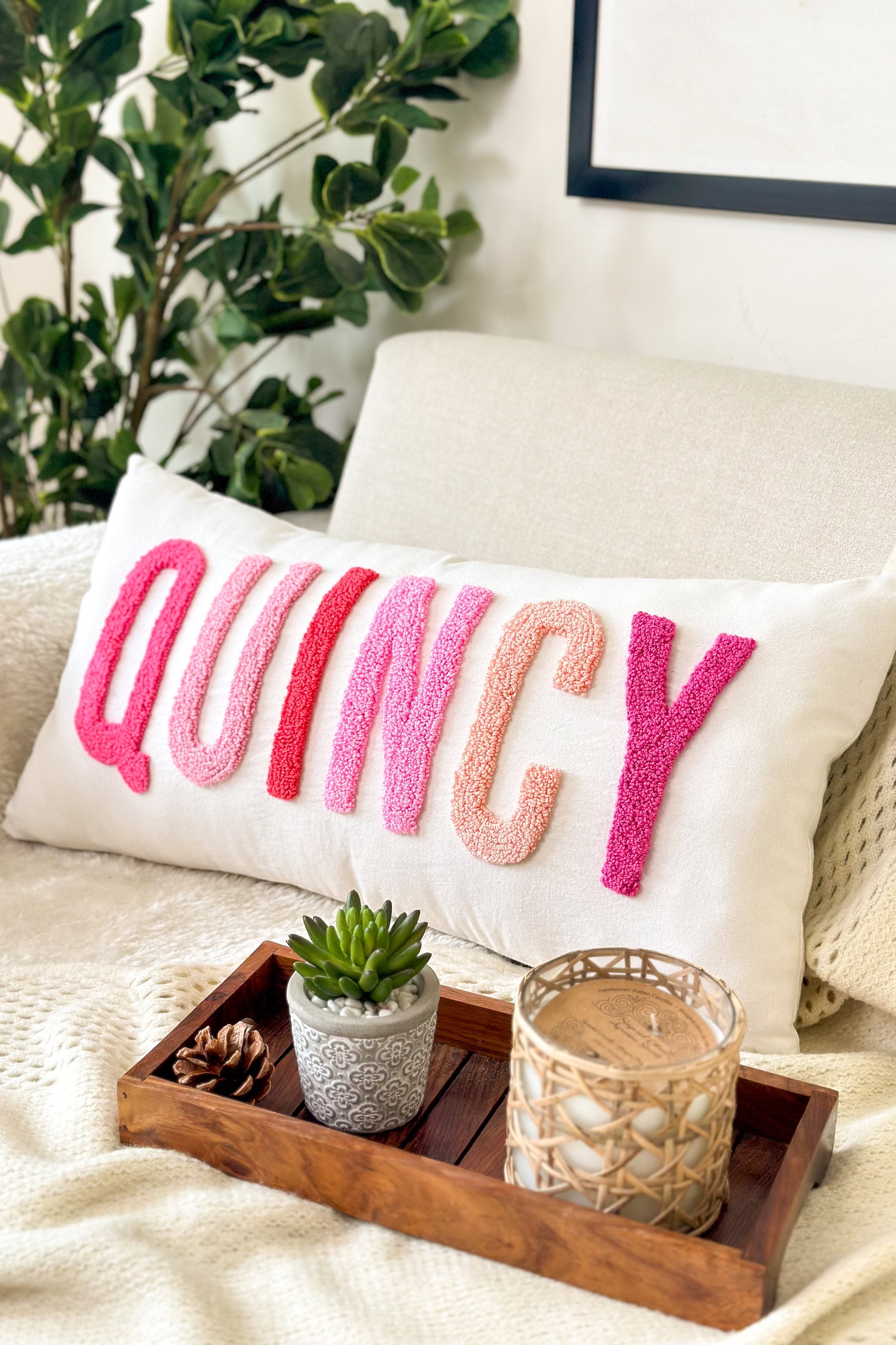 Personalized Baby Girl Room Name Pillow Cover, Baby Girl Nursery Pillow, Punch Needle, Girl Kid Gift, Dorm Gift, Graduation Gift