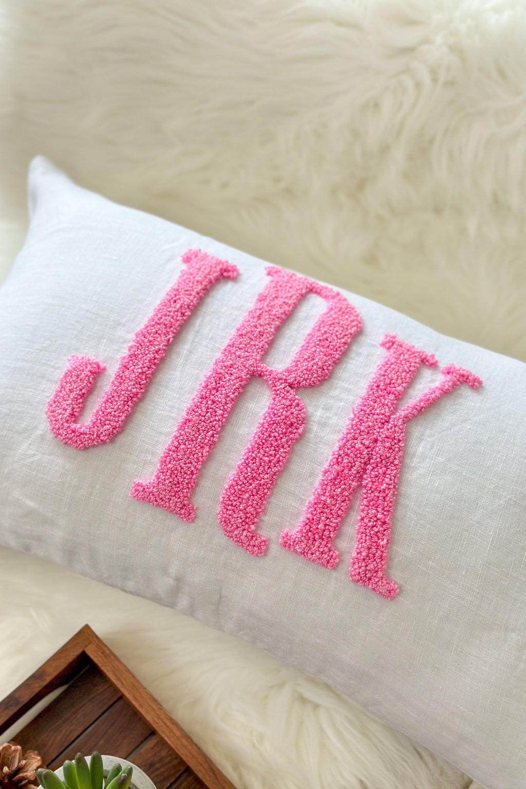 Monogram Pillow Cover with Punch Needle Embroidery, Personalized Wedding Gift for Couple, Custom Monogram Gift, Initial Pillow