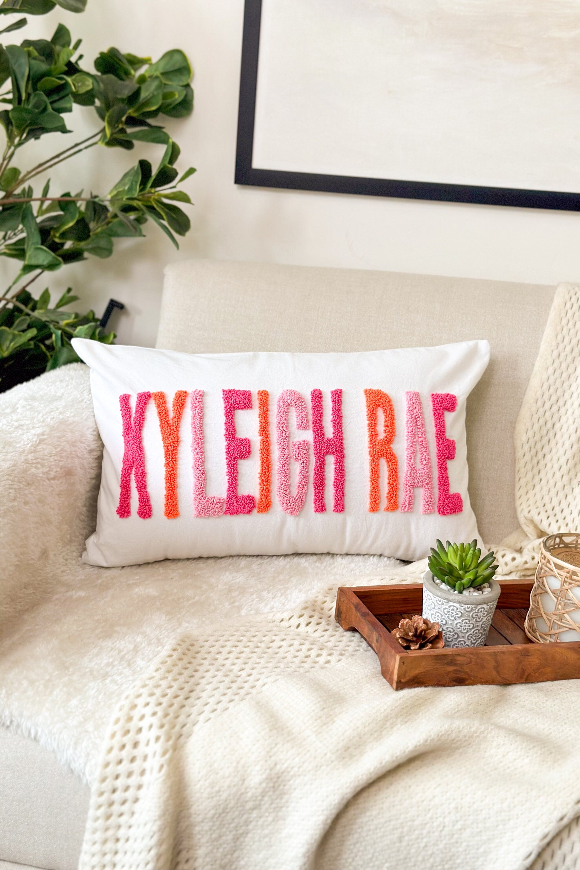 Personalized Baby Girl Room Name Pillow Cover, Baby Girl Nursery Pillow, Punch Needle, Girl Kid Gift, Dorm Gift, Graduation Gift