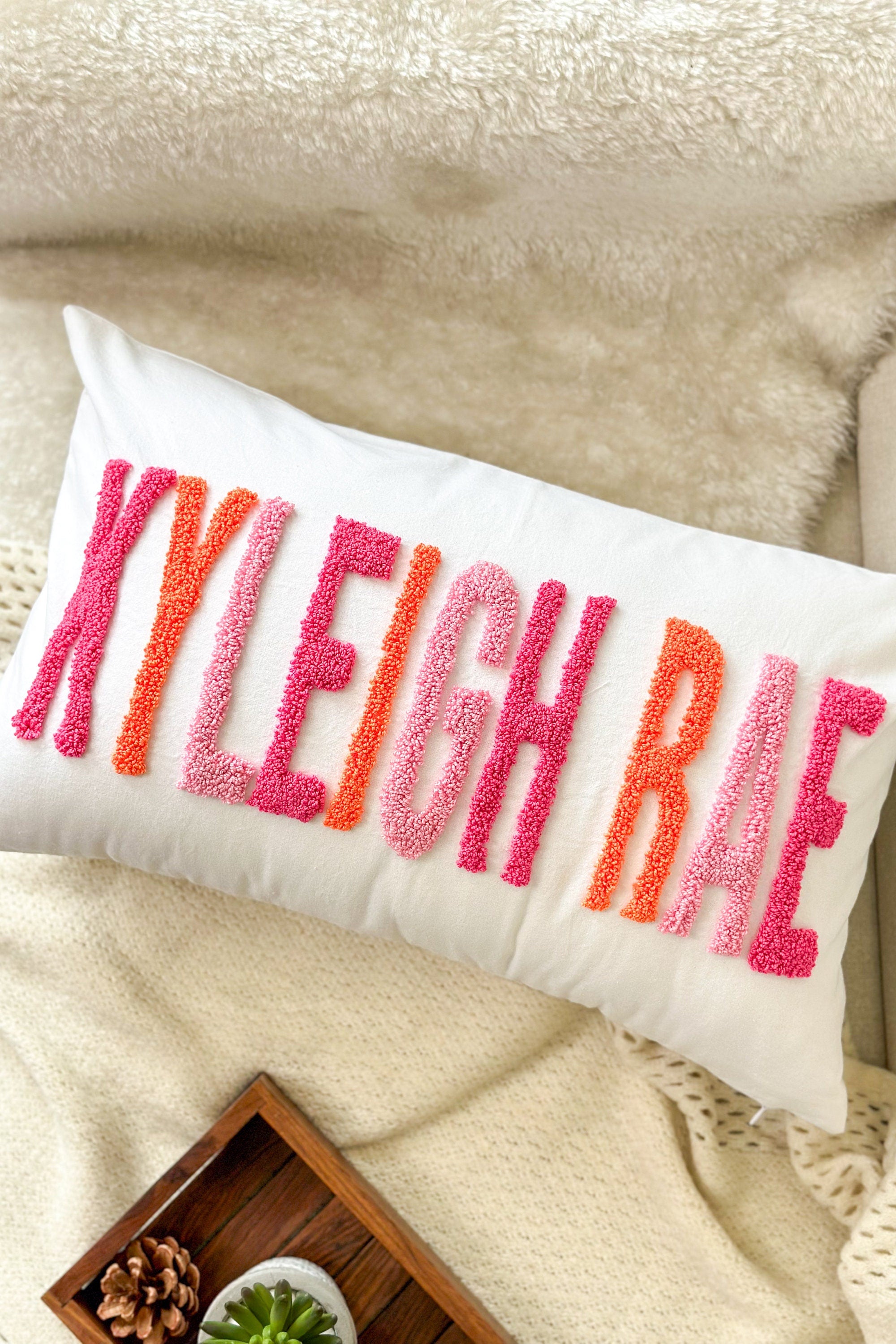 Personalized Baby Girl Room Name Pillow Cover, Baby Girl Nursery Pillow, Punch Needle, Girl Kid Gift, Dorm Gift, Graduation Gift