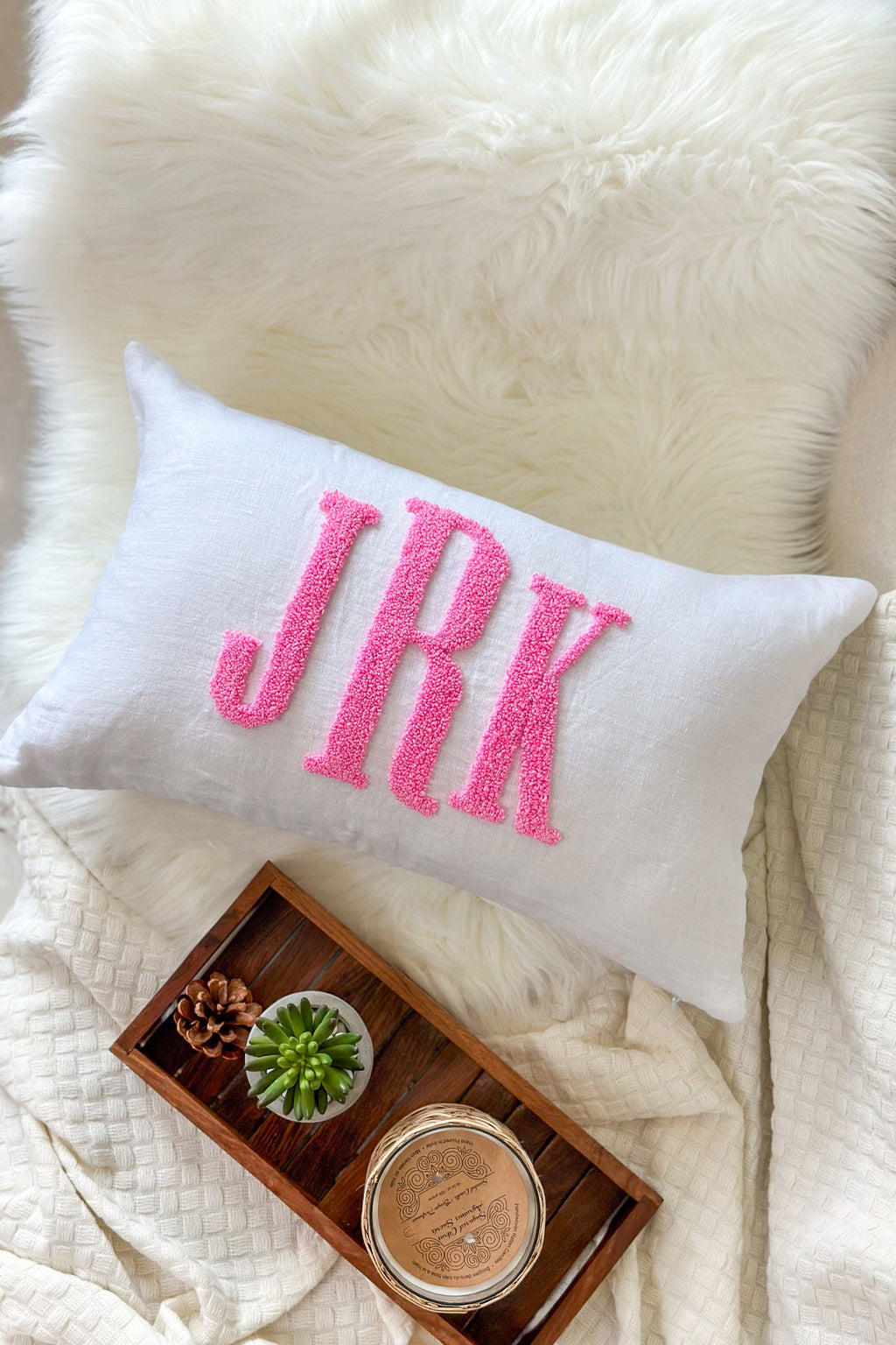 Monogram Pillow Cover with Punch Needle Embroidery, Personalized Wedding Gift for Couple, Custom Monogram Gift, Initial Pillow