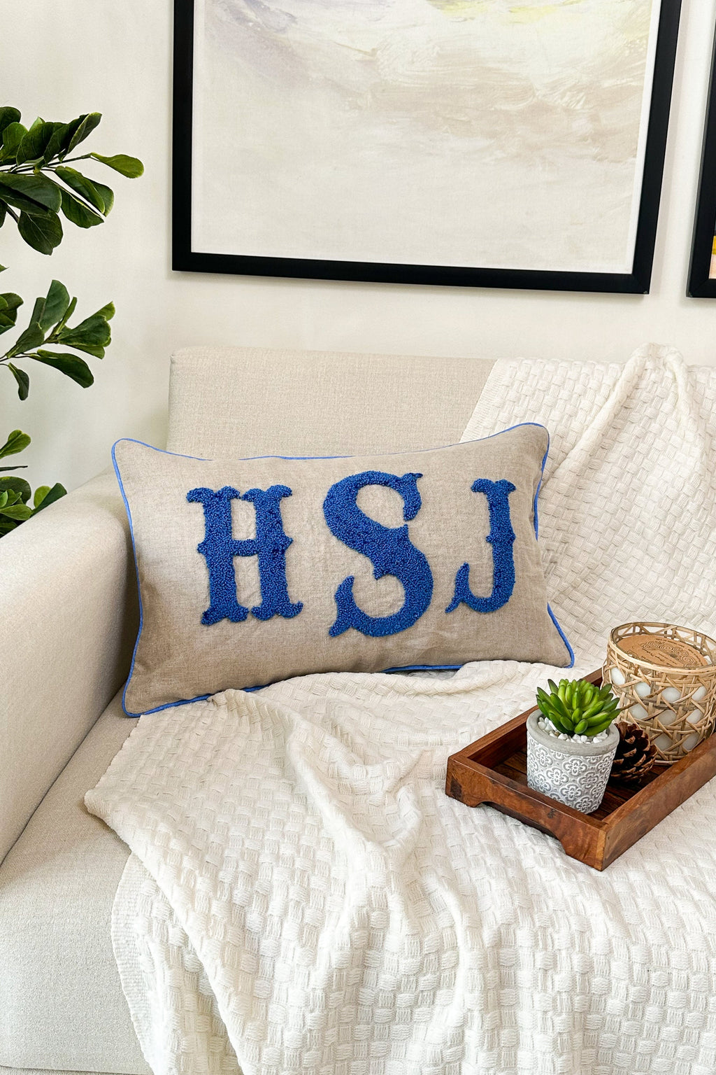 Custom Monogrammed Pillow Cover with Punch Needle Embroidery, Personalized Wedding Gift for Couple, Custom Monogram Gift, Wedding Pillowcase