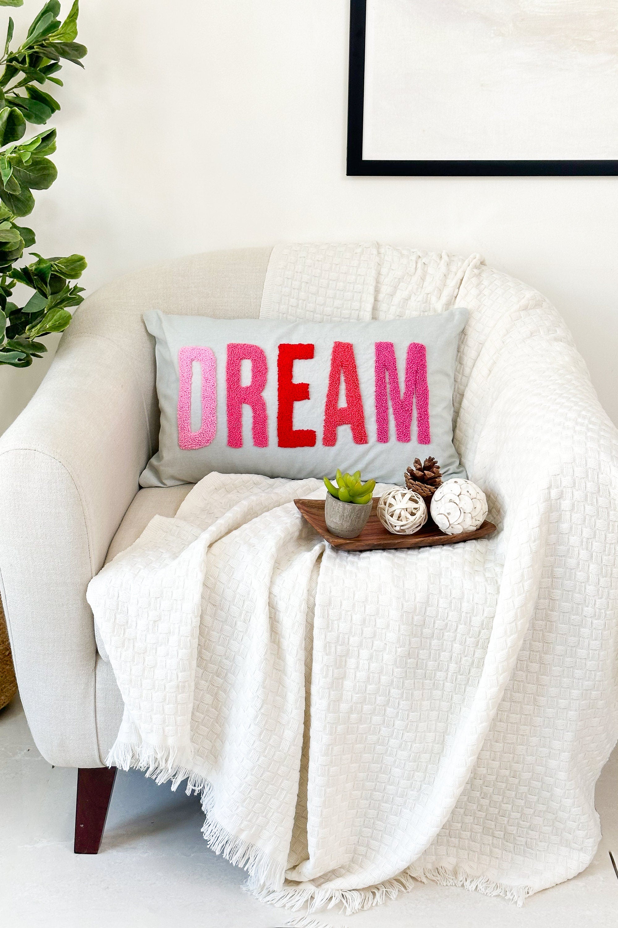 Dream Pillow Cover with Punch Needle Embroidery