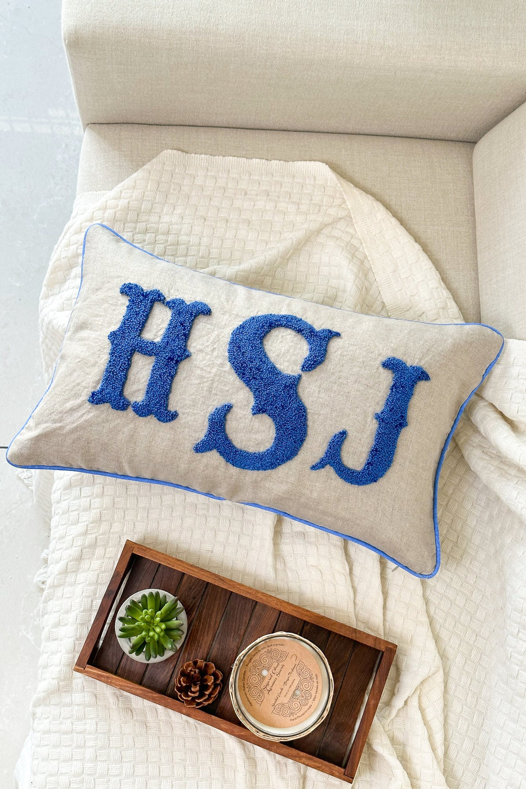 Custom Monogrammed Pillow Cover with Punch Needle Embroidery, Personalized Wedding Gift for Couple, Custom Monogram Gift, Wedding Pillowcase