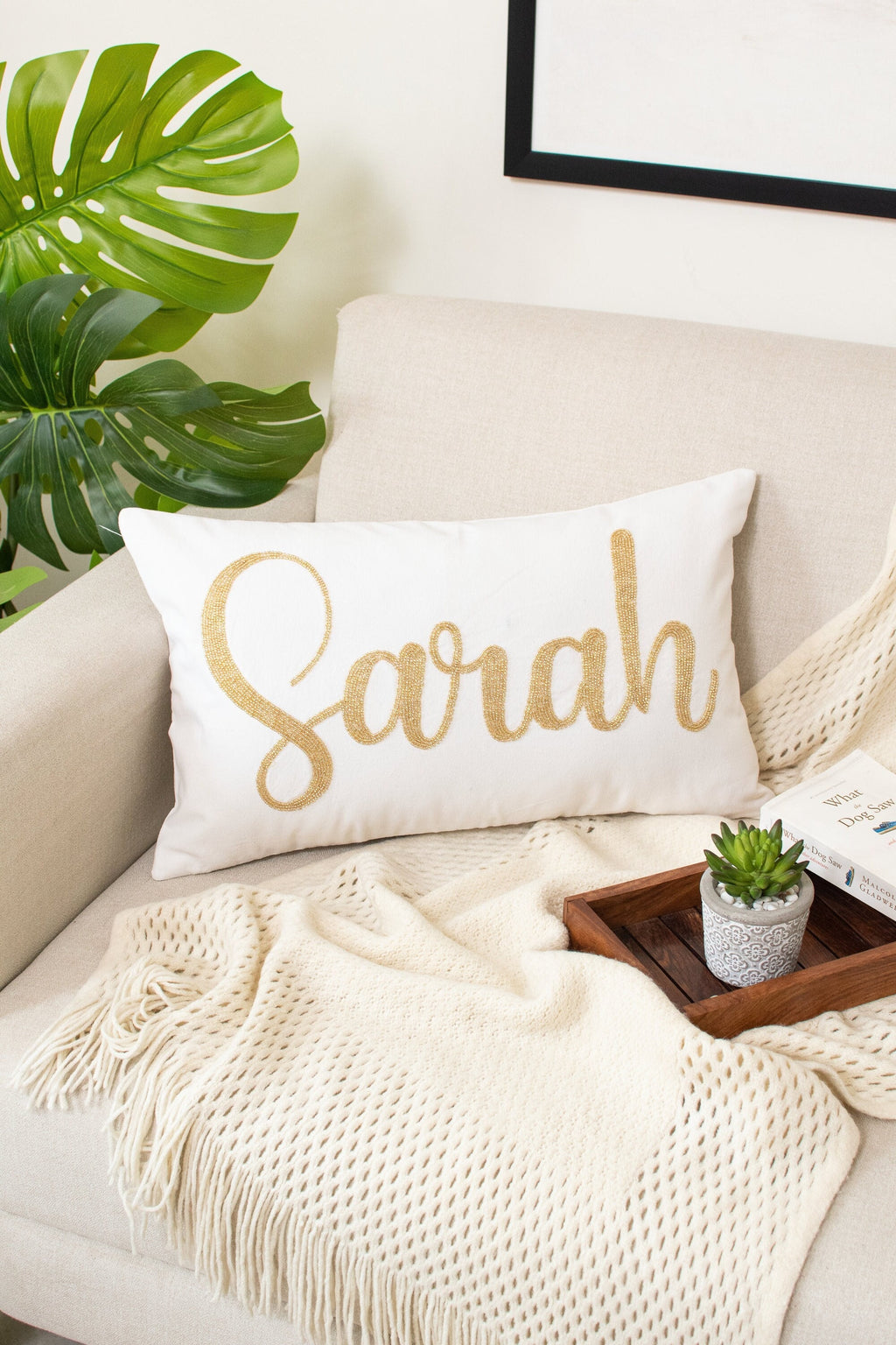 Personalized Name Pillow Cover, Hand Beaded Custom Name Pillow Cover, Personalized Pillow, Girl Birthday Gift