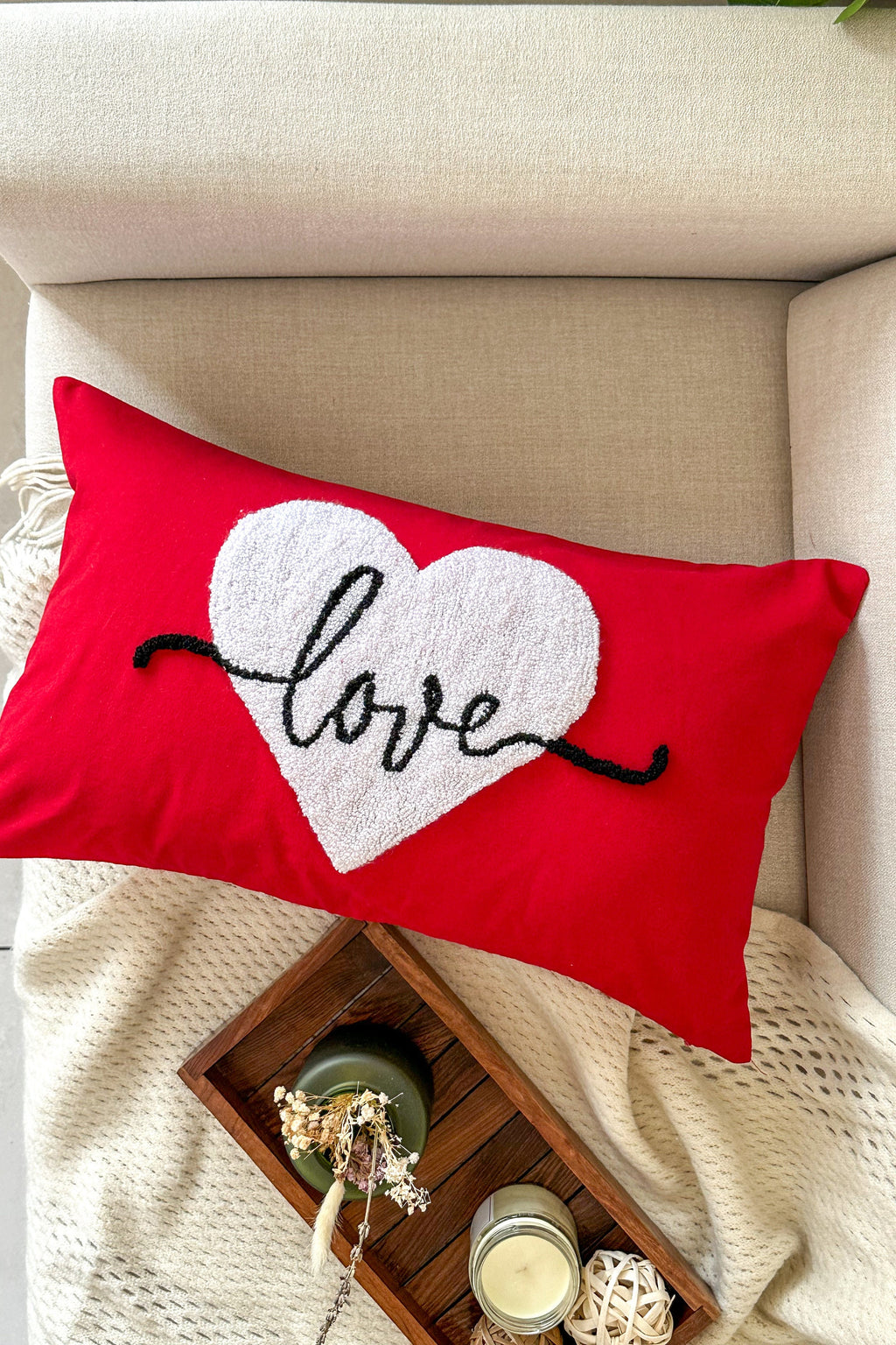Love Heart Pillow Cover for Anniversary, Valentines Day, Punch Needle Pillow Cover, Gift for Her, Wedding Gift, Couple's Gift