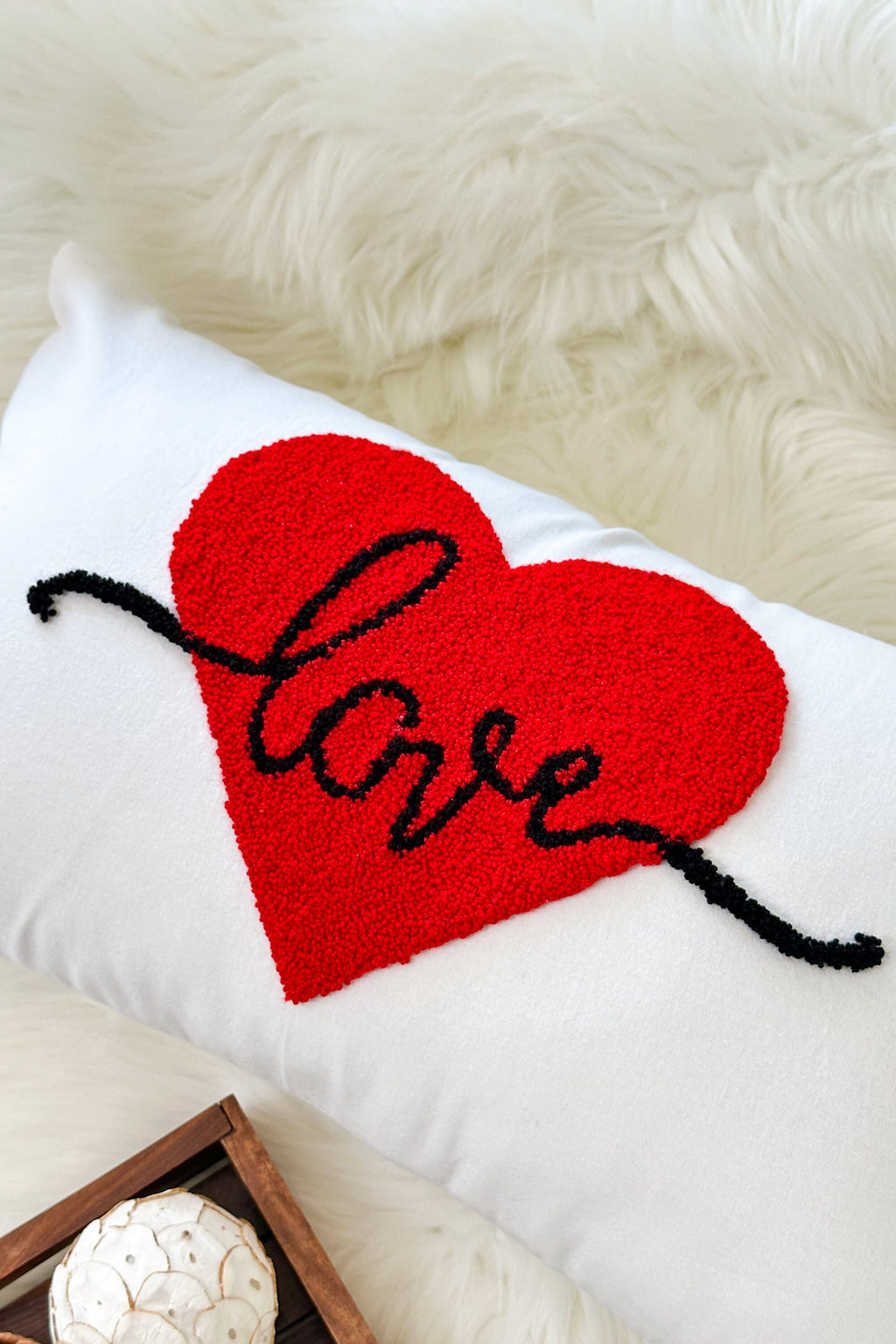 Love Heart Pillow Cover for Anniversary, Valentines Day, Punch Needle Pillow Cover, Gift for Her, Wedding Gift, Couple's Gift