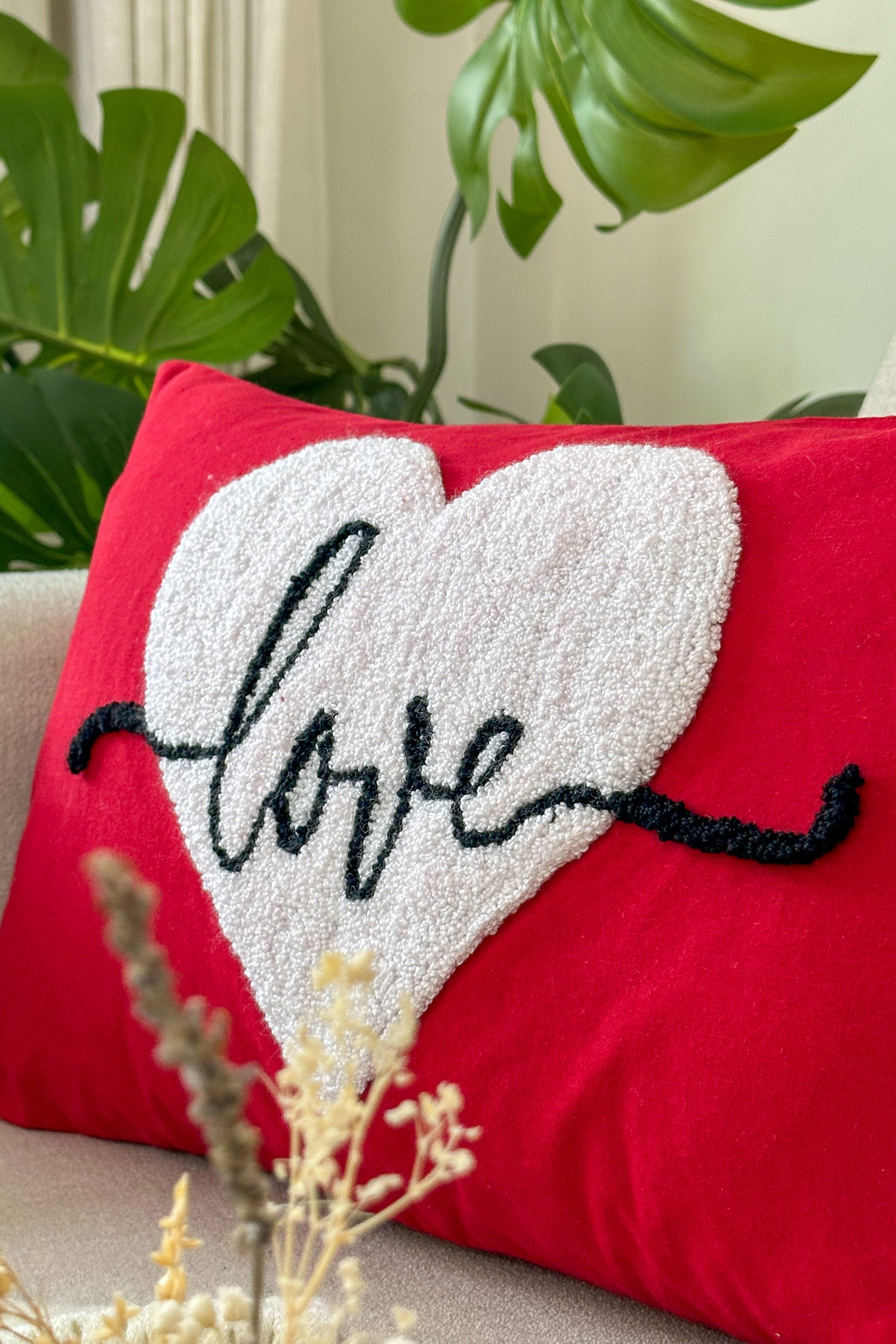 Love Heart Pillow Cover for Anniversary, Valentines Day, Punch Needle Pillow Cover, Gift for Her, Wedding Gift, Couple's Gift