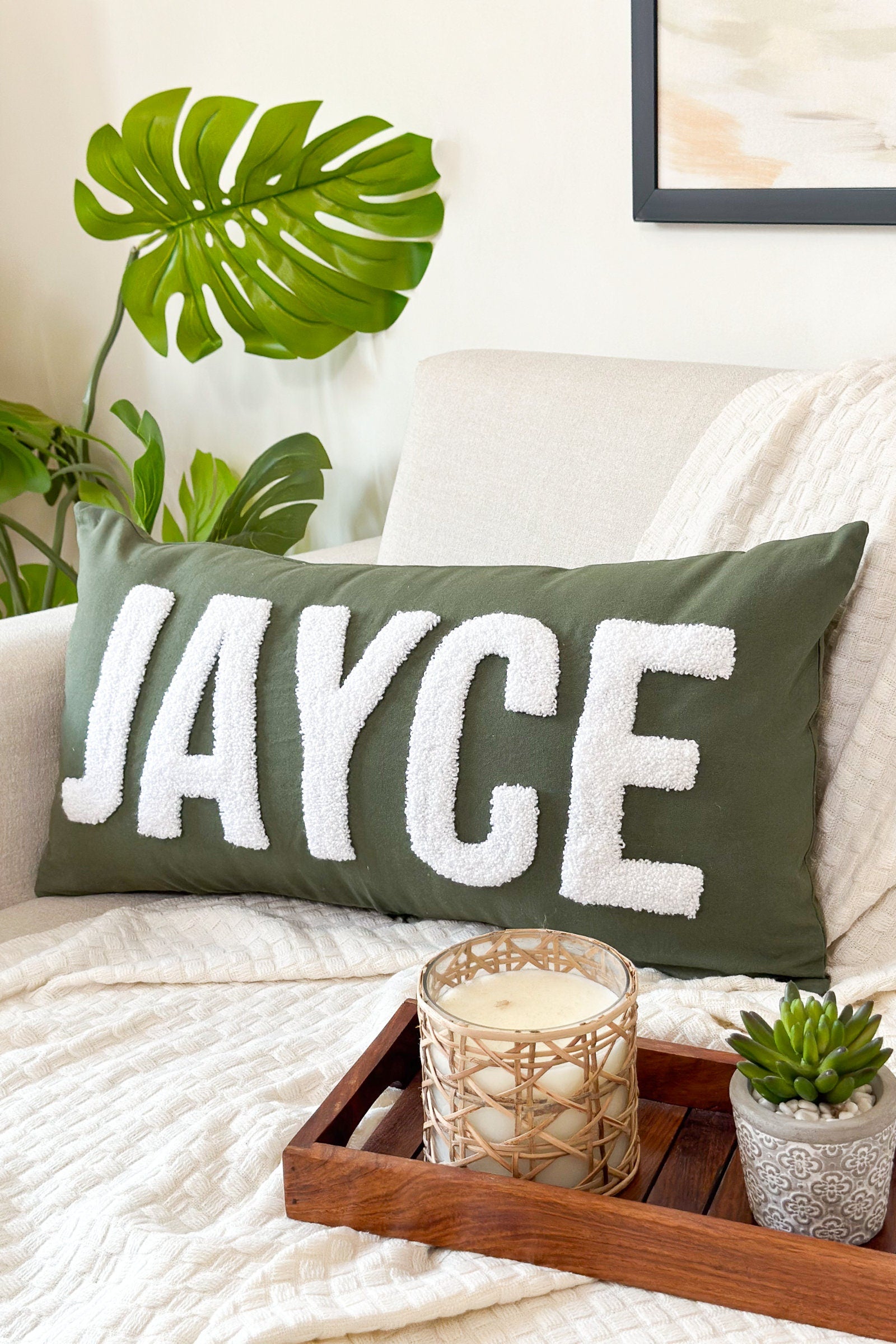 Custom Baby Name Pillow Cover,Punch Needle Name Pillow Cover, Kid Room Decor, Nursery Gift, Dorm Room Décor, Slumber Party Gift