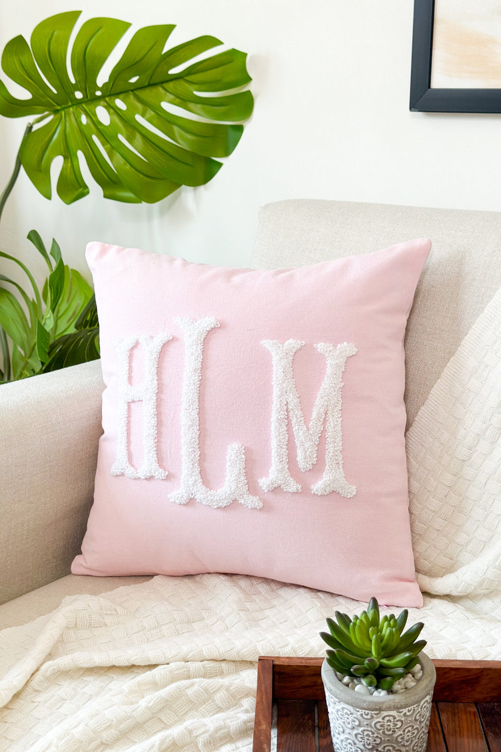 Personalized Monogram Pillow Cover with Punch Needle Embroidery, Personalized Wedding Gift for Couple, Custom Monogram Gift, Initial Pillow