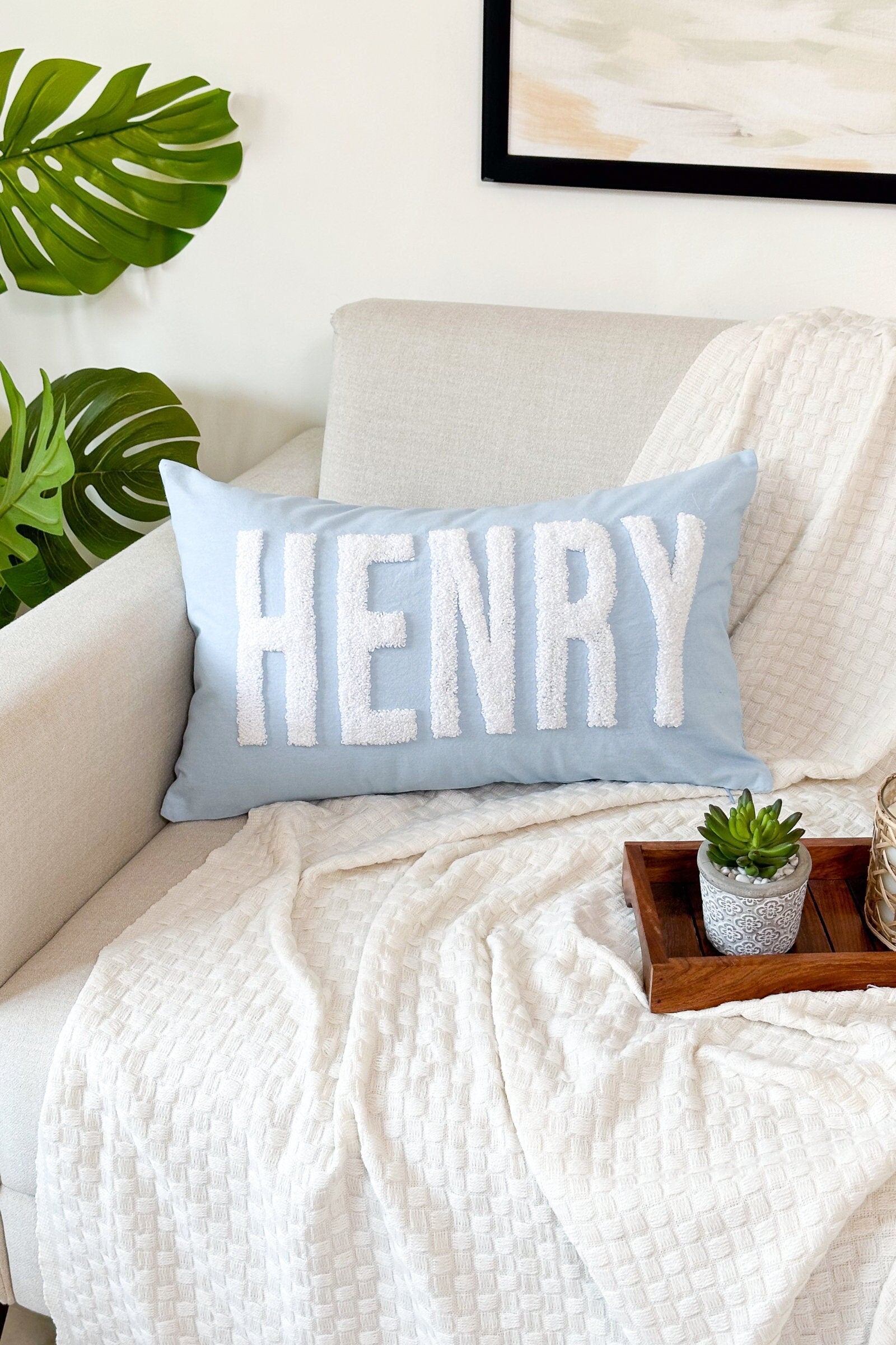 Custom Name Punch Needle Pillow Cover, Baby Shower Gift, Toddler Birthday Gift, Christmas Gift, Slumber Party Gift, Dorm Pillow