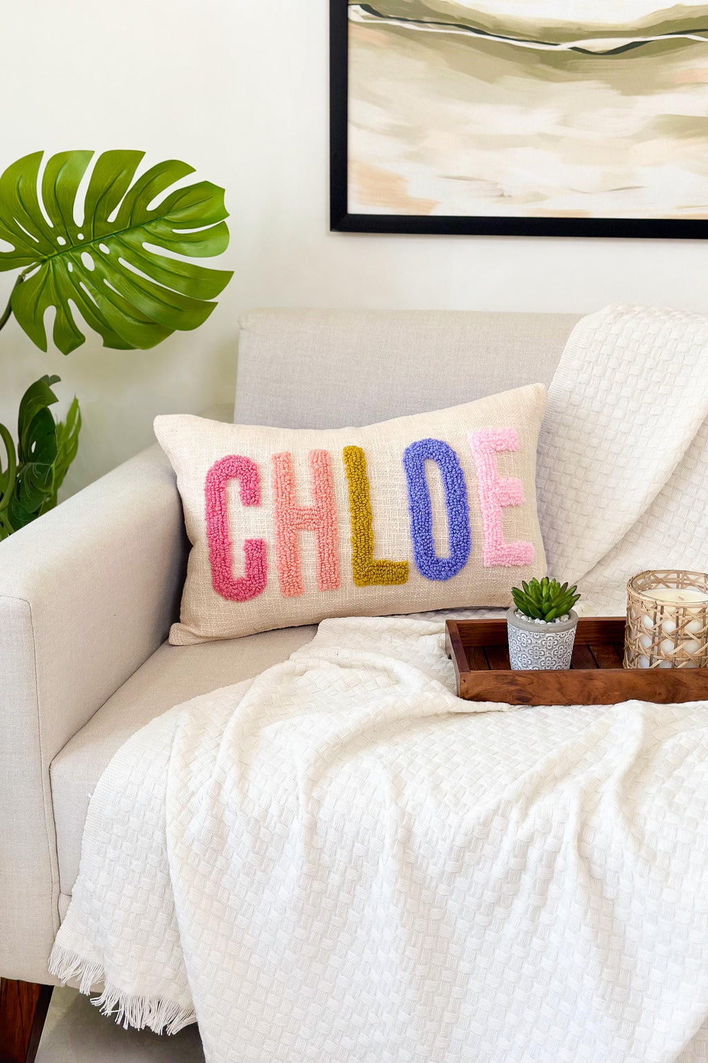 Custom Name Pillow Cover with Punch Needle, Baby Bedding, Nursery Decor, Dorm Room Décor, Slumber Party Gift, Graduation Gift