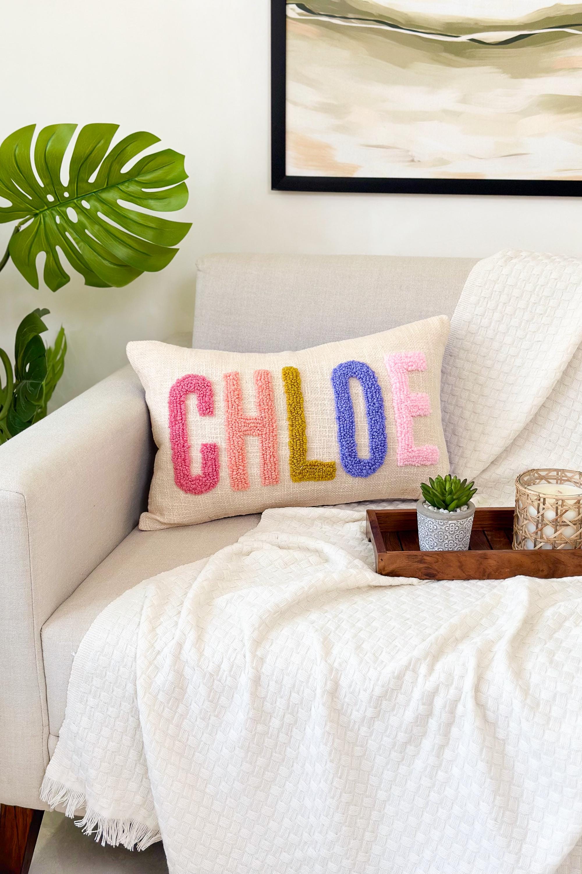 Custom Name Pillow Cover with Punch Needle, Baby Bedding, Nursery Decor, Dorm Room Décor, Slumber Party Gift, Graduation Gift