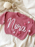 Personalized Hand embroidered Name Baby Sweater,Custom Baby Name Sweater,Pink Baby Girls Sweater With Name,Birthday Gift For Baby Girls Boy