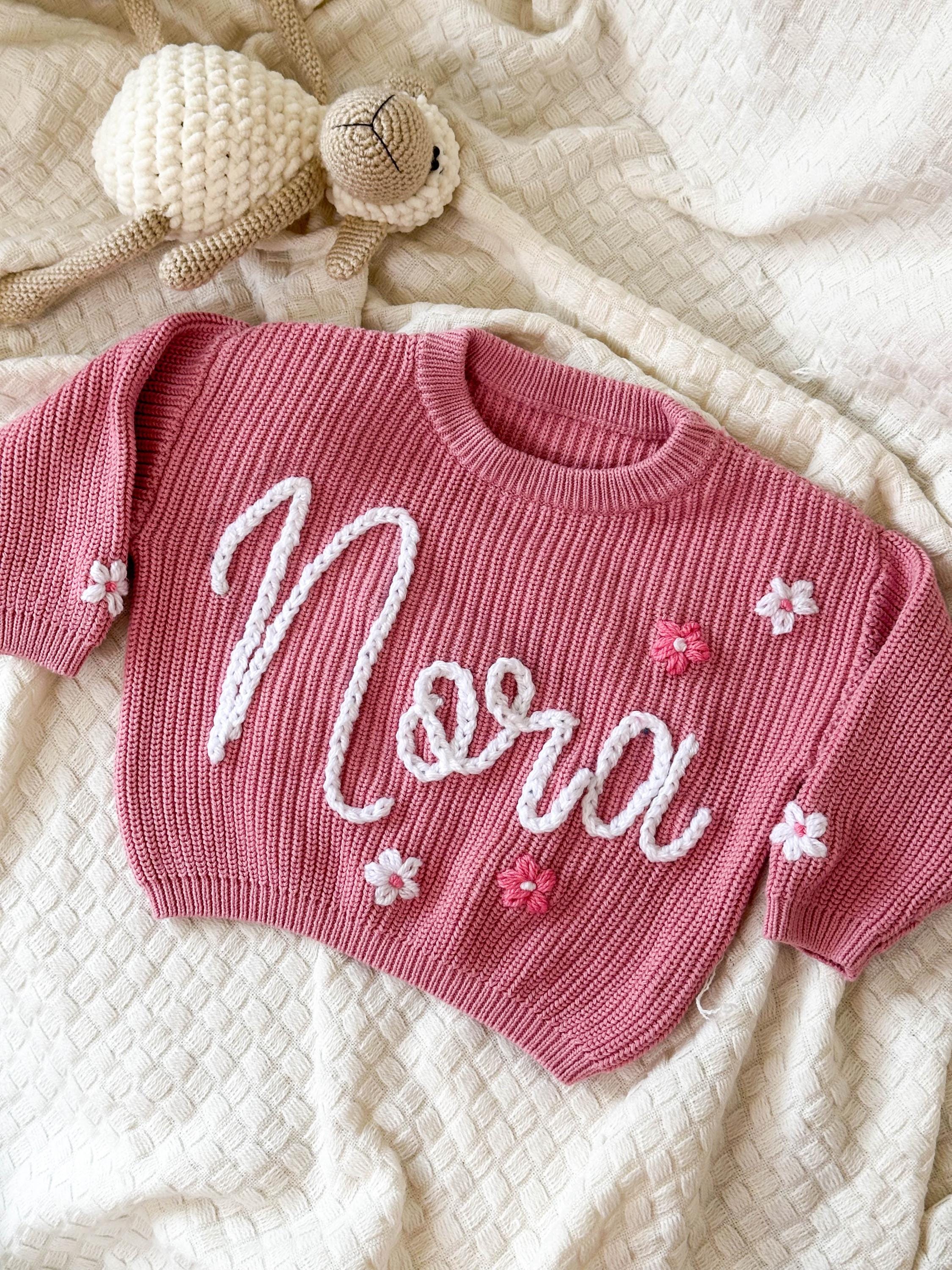 Personalized Hand embroidered Name Baby Sweater,Custom Baby Name Sweater,Pink Baby Girls Sweater With Name,Birthday Gift For Baby Girls Boy