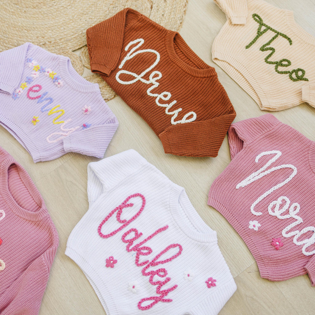 Personalized Hand embroidered Name Baby Sweater,Custom Baby Name Sweater,Pink Baby Girls Sweater With Name,Birthday Gift For Baby Girls Boy