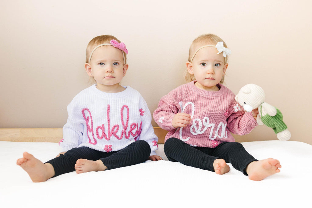 Personalized Hand embroidered Name Baby Sweater,Custom Baby Name Sweater,Pink Baby Girls Sweater With Name,Birthday Gift For Baby Girls Boy