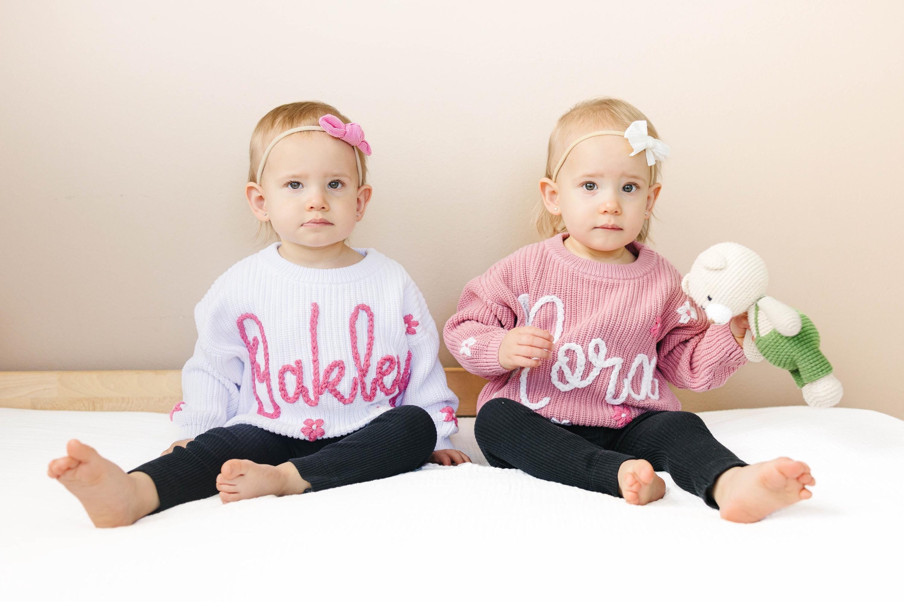 Personalized Hand embroidered Name Baby Sweater,Custom Baby Name Sweater,Pink Baby Girls Sweater With Name,Birthday Gift For Baby Girls Boy