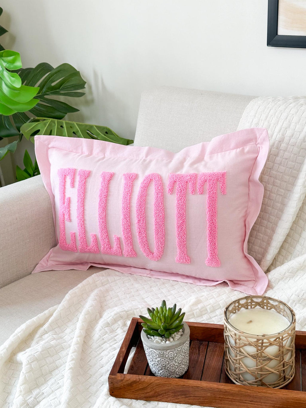 Personalized Nursery Name Pillow Cover with Punch Needle Embroidery, Kid Room Decor, Baby Room Decor, Dorm Room Pillow, Slumber Party Gift
