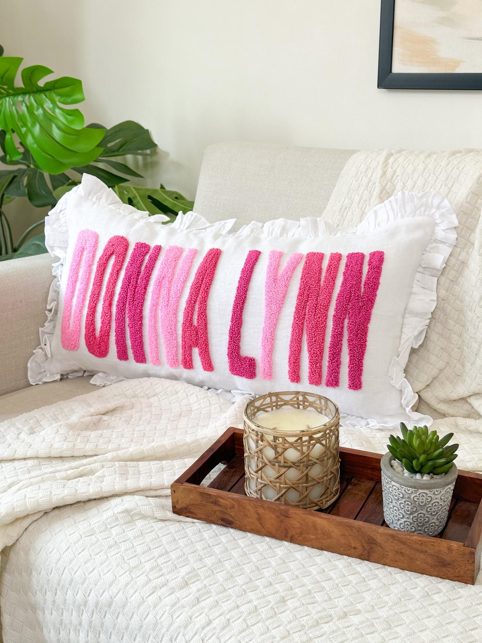Personalized Punch Needle Name Pillow Cover: Kid Room Decor