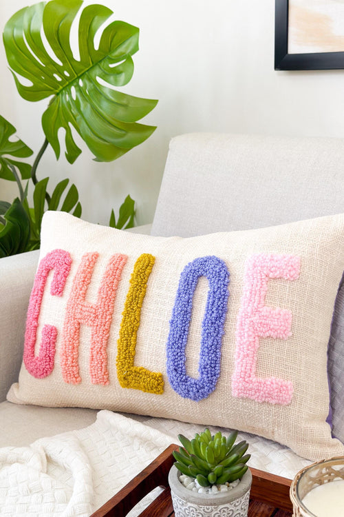 Custom Name Pillow Cover with Punch Needle, Baby Bedding, Nursery Decor, Dorm Room Décor, Slumber Party Gift, Graduation Gift
